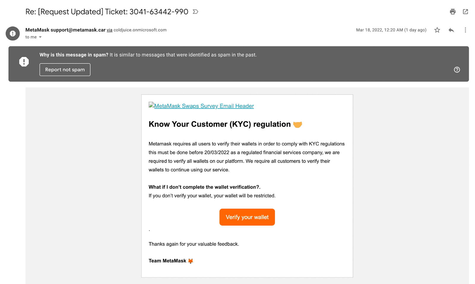 An example of a phishing email with poor grammar
